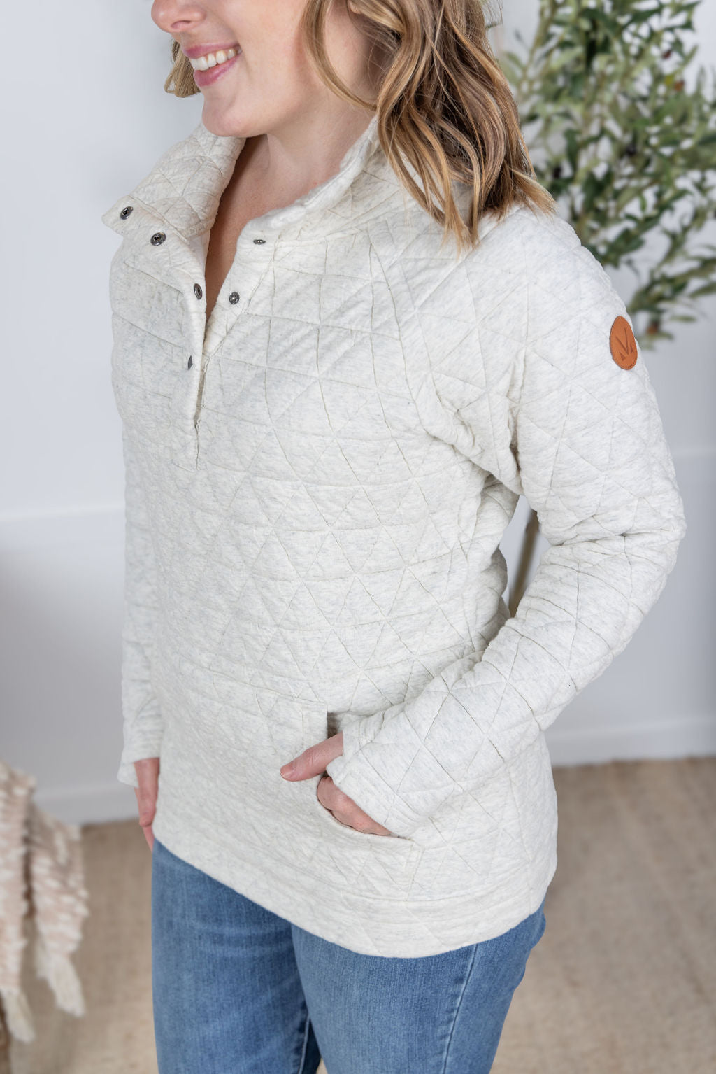 Geometric Button Snap Pullover - Oatmeal